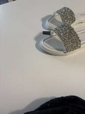 Glitter Slide Sandals - Silver